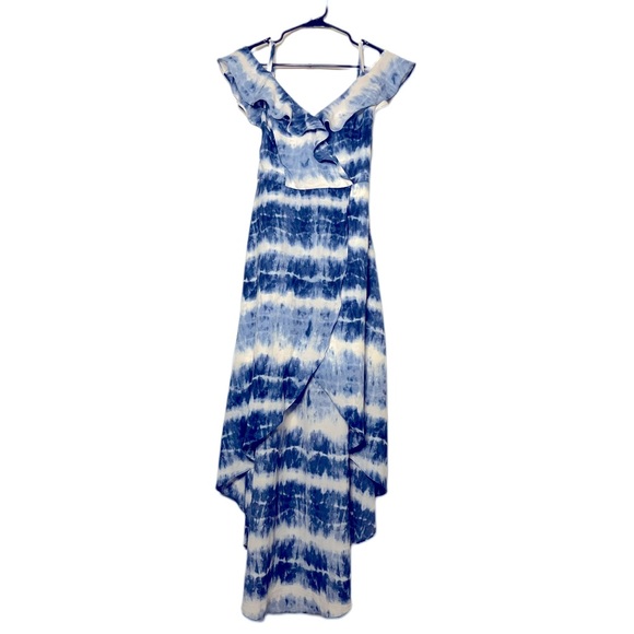 Macy’s BCX Off the Shoulder Ruffle Asymmetrical Blue Dress - Picture 1 of 4